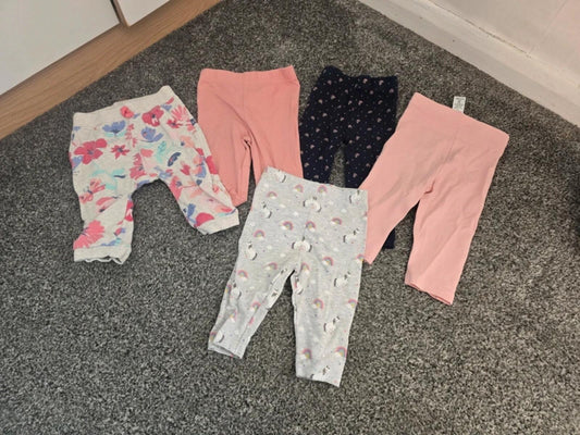 Bundle of 5 Girls Cotton Blend Leggings 3-6 Months
