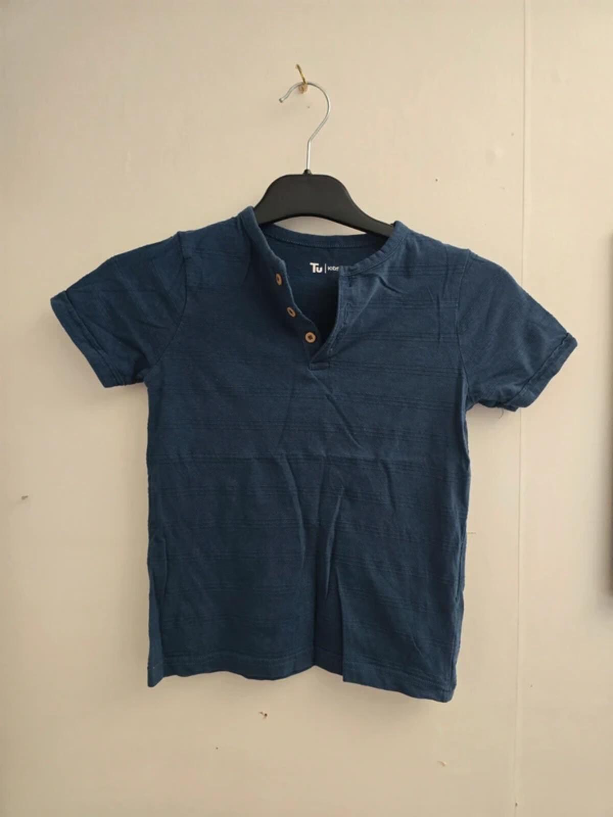 Tu Boys Navy Henley Button-Front Cotton T-Shirt Age 4-5 Years