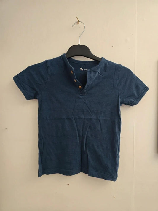 Tu Boys Navy Henley Button-Front Cotton T-Shirt Age 4-5 Years