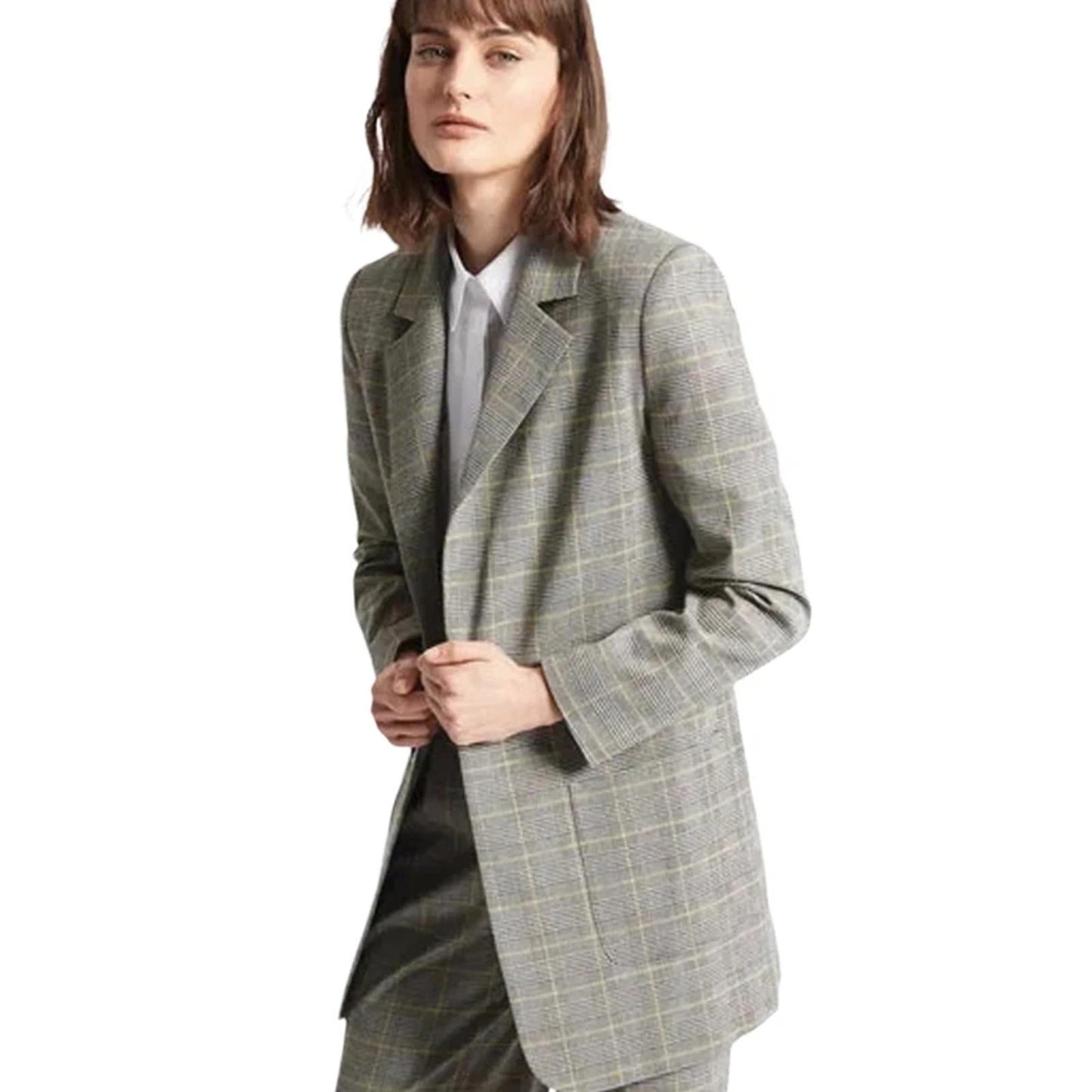M&S Grey & Yellow Check Oversized Blazer Size 10 – Smart Layering Piece
