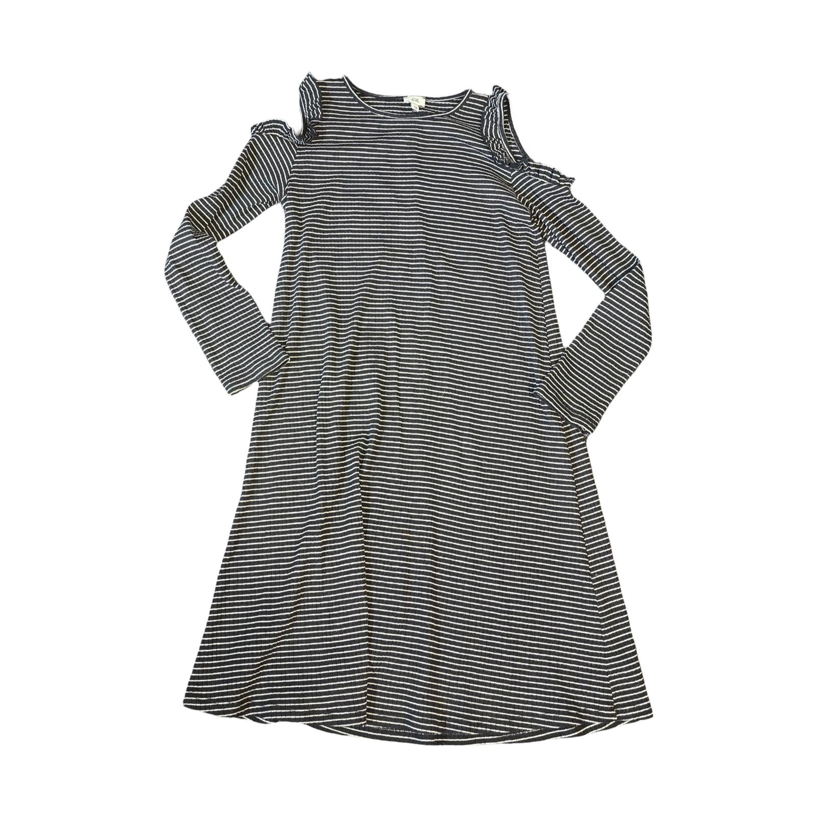River Island Girls Black & White Striped Cold Shoulder Dress – Age 11–12 Years