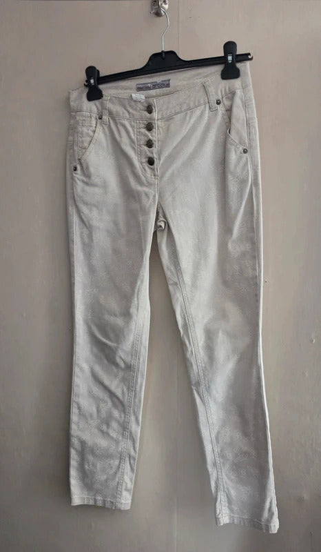 Ashley Brooke Off-White Floral Slim Leg Button Fly Jeans Size 10