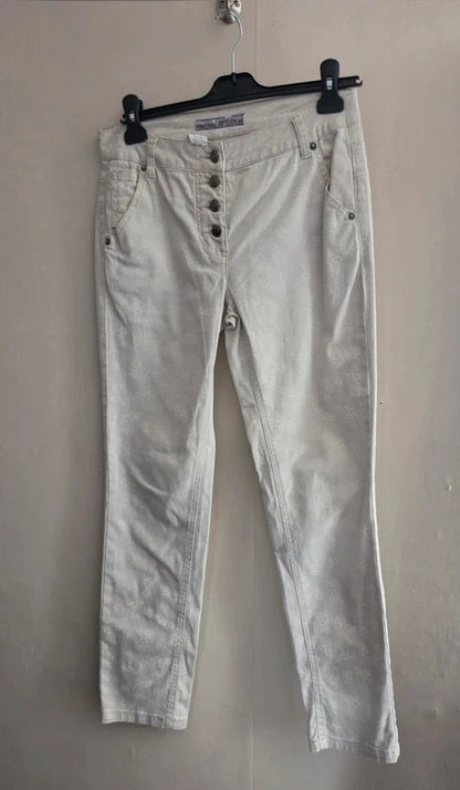 Ashley Brooke Off-White Floral Slim Leg Button Fly Jeans Size 10