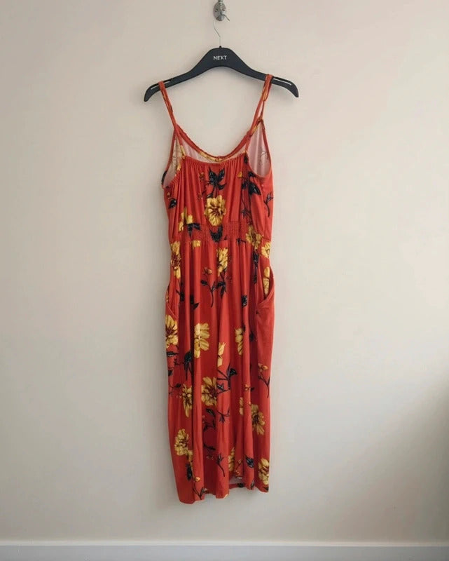 Bobbie Brooks Orange Floral Cropped Jumpsuit Med Size 12-14