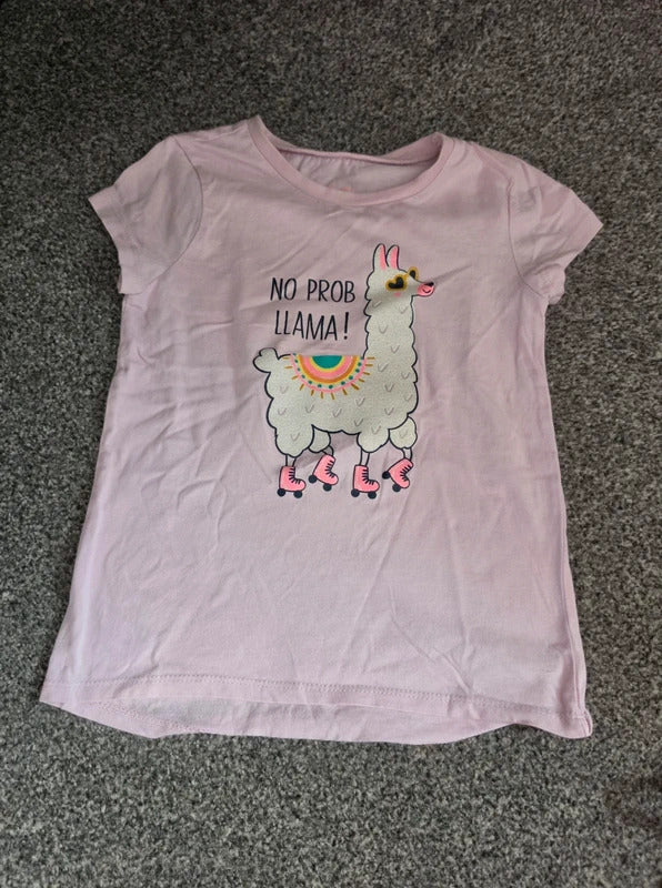 Woolworths Girls Pink "Np Prob Llama" Roller Skating Llama T-Shirt Age 5 Years