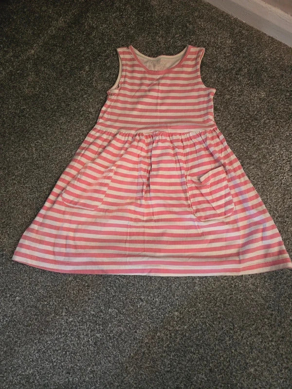 Nutmeg Girls Pink & White Striped Sleeveless Cotton Summer Dress Size 5-6 Years