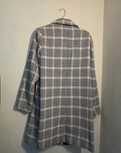 F&F Black Pink & White Checked Tweed Longline Blazer Coat Size 16