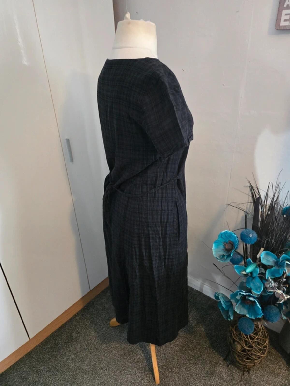 Seasalt Cornwall Black Checked Midi Dress Size 10 Short Sleeve A-Line Pockets