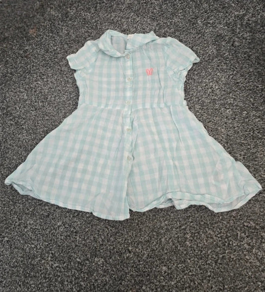 H&M Girls Mint Green & White Checked Collared Summer Dress Age 12-18 Months
