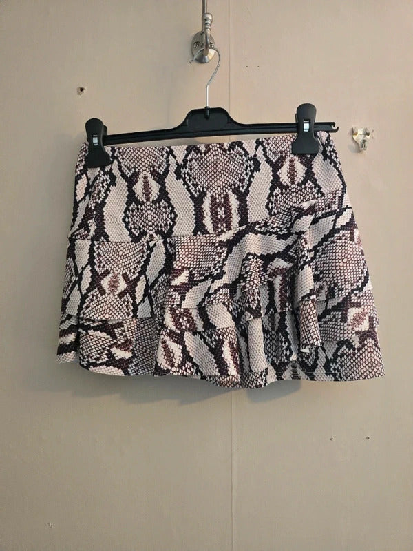 I-X London Brown & White Snakeskin Print Frill Mini Skort Size 8
