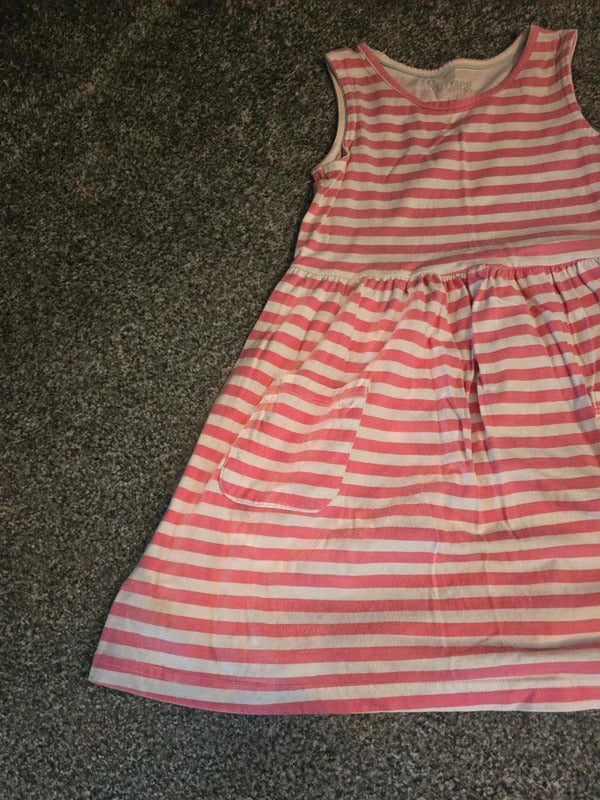 Nutmeg Girls Pink & White Striped Sleeveless Cotton Summer Dress Size 5-6 Years