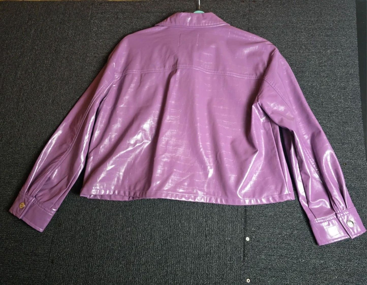 ONLY Faux Leather Jacket Lilac M Size 12-14 Boxy Cropped Fit Causal