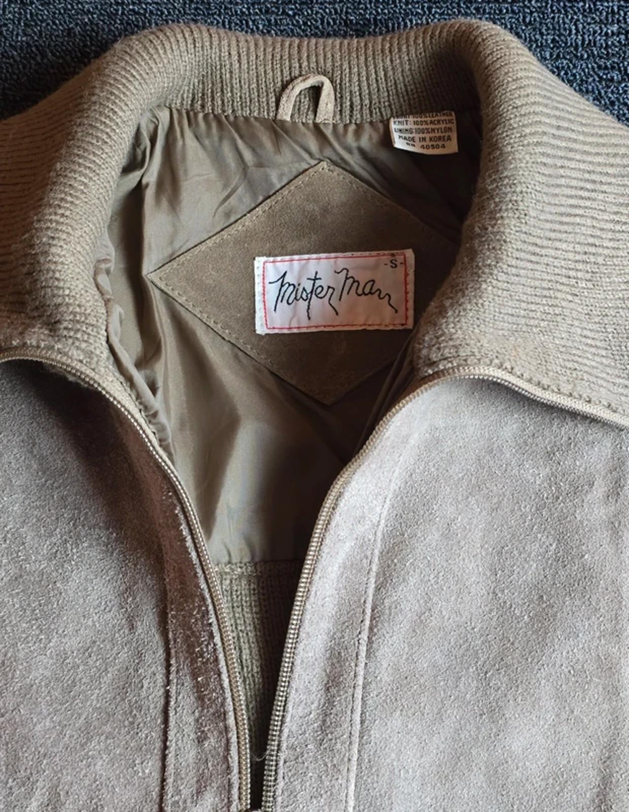 Mister Man Vintage Leather & Knit Jacket Beige Light Brown 80s 90s Zip