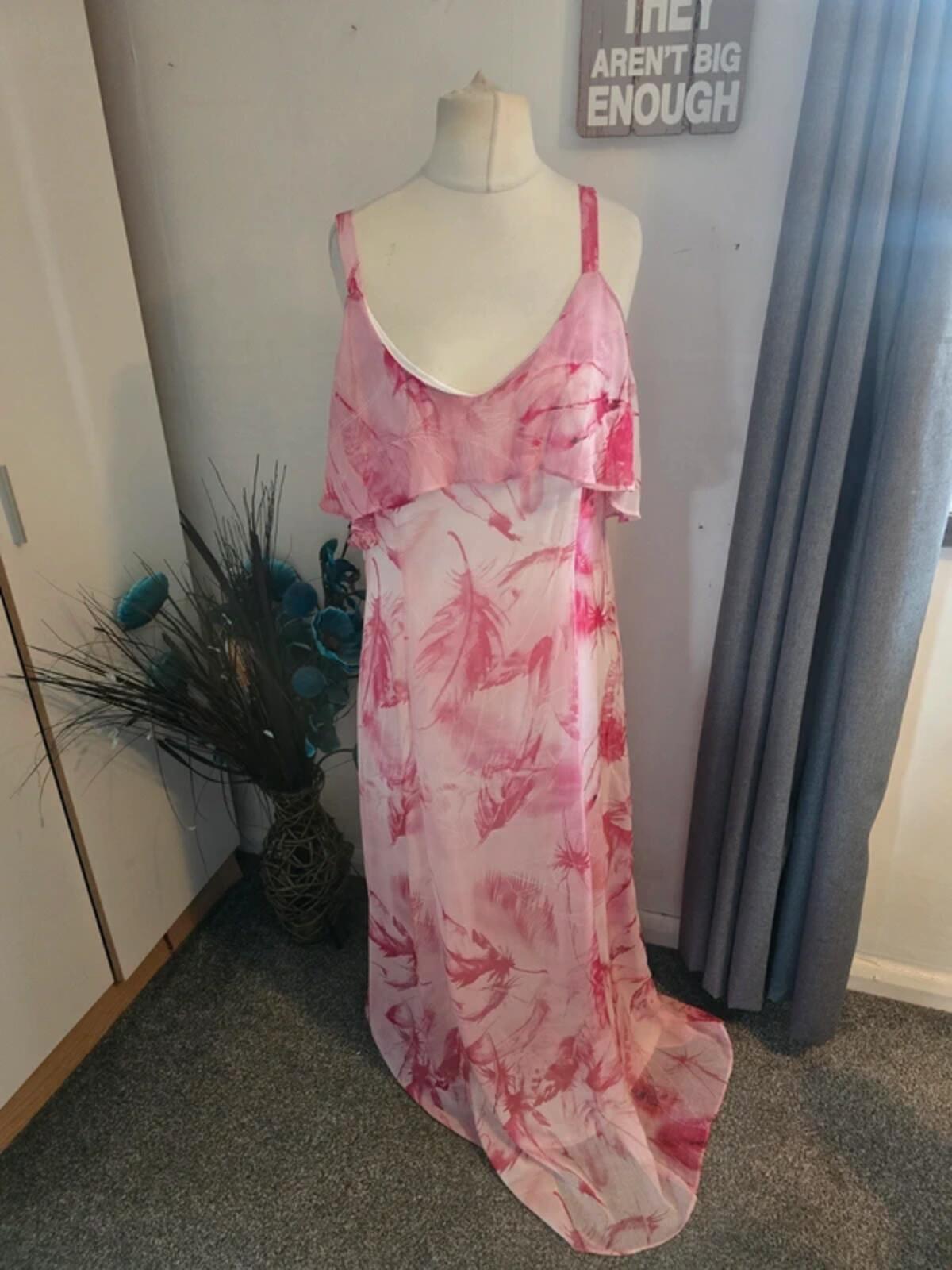 Roman Pink & White Layered Maxi Dress Size 14