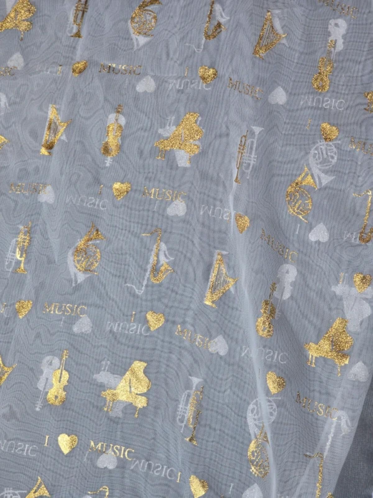 Music print white, gold & silver shawl scarf