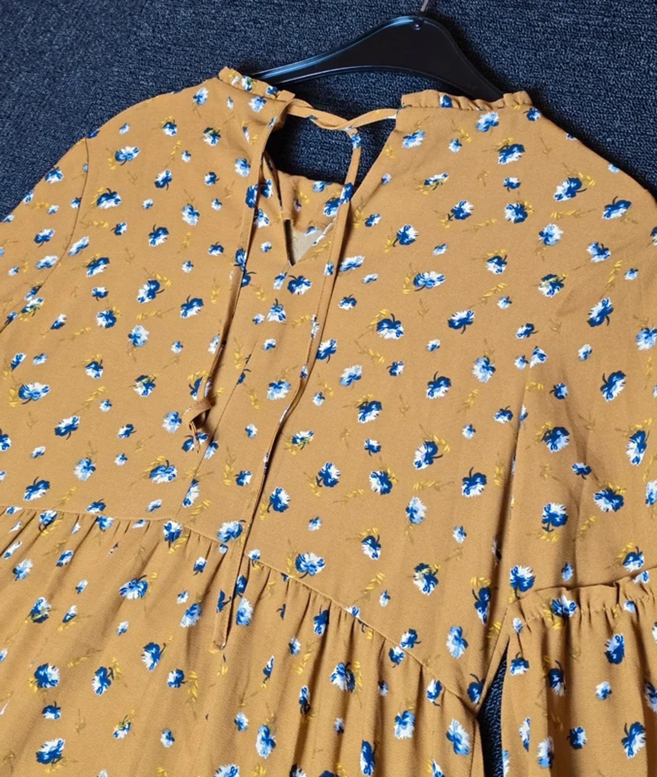 George Mustard Floral Midi Dress Size 12 Long Sleeve Floaty Style