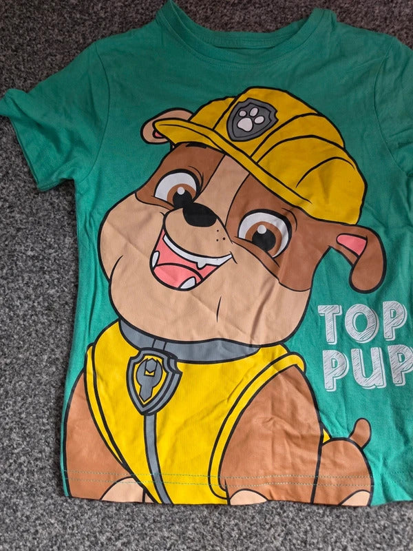 Primark Boys Emerald Green PAW Patrol Rubble "Top Pup" T-Shirt Age 4-5 Years