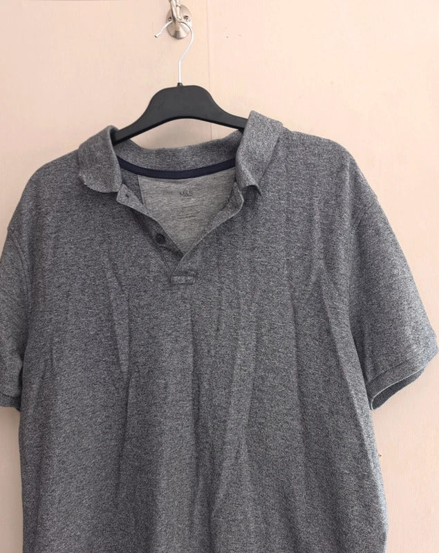 Marks & Spencer Grey Short Sleeved 100% Cotton Polo Shirt Size Large