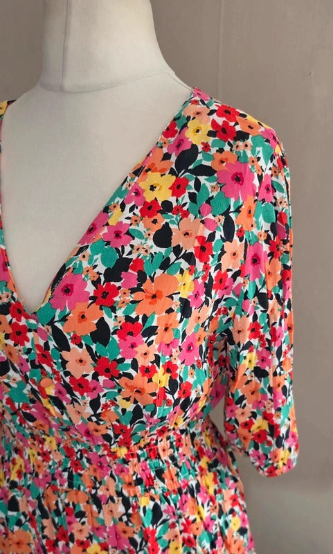 F&F Multicoloured Floral Peplum Top Size 14