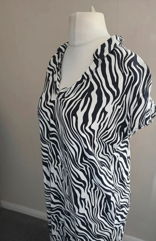 George Women's Black & White Zebra Print Knee-Length Shift Dress Size 12