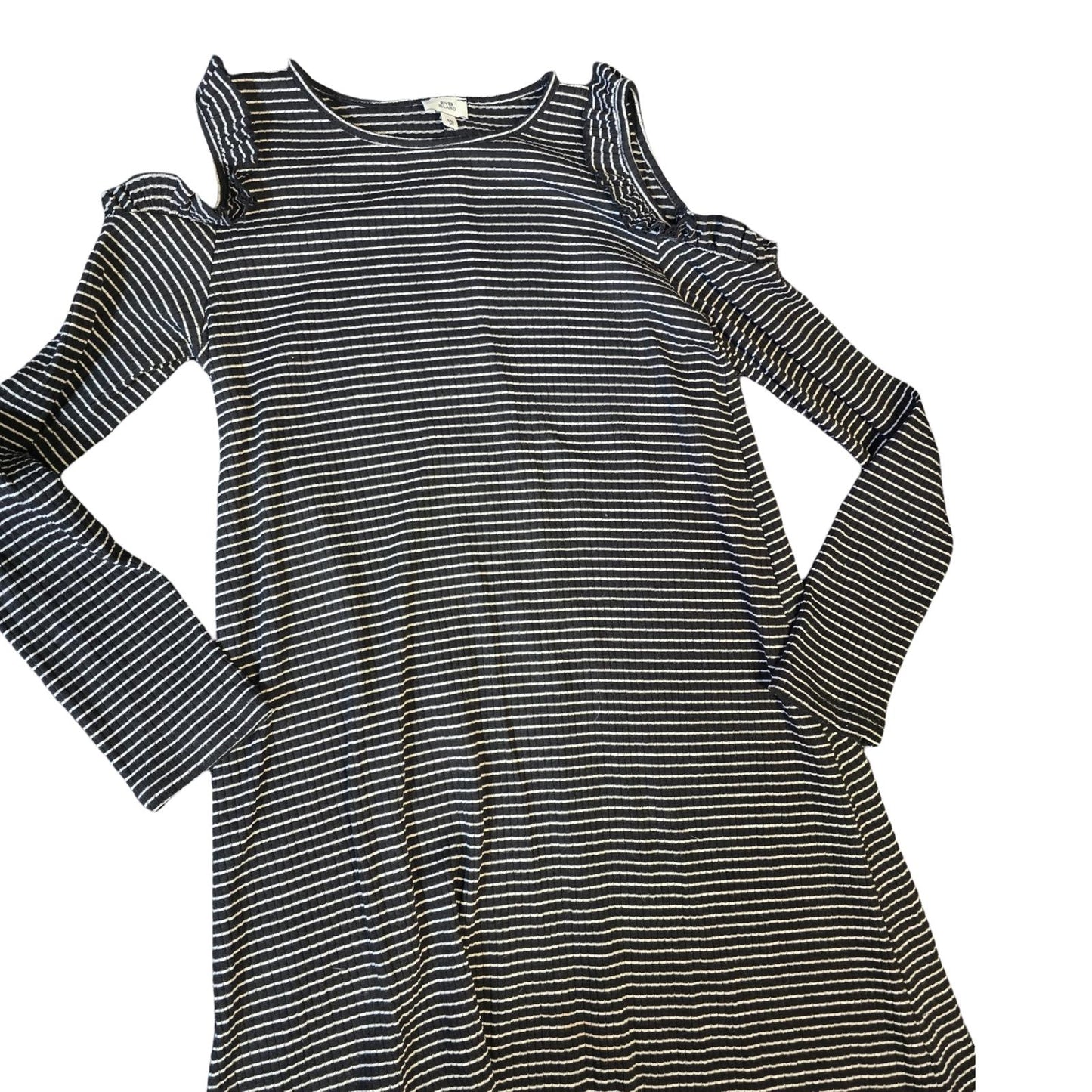 River Island Girls Black & White Striped Cold Shoulder Dress – Age 11–12 Years
