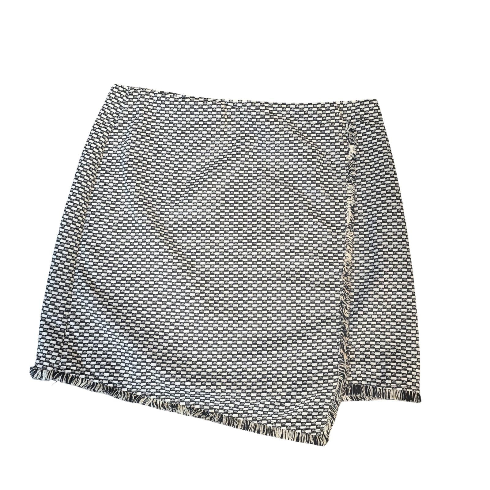 Primark Black & White Checked Mini Skirt Frayed Hem Size 16