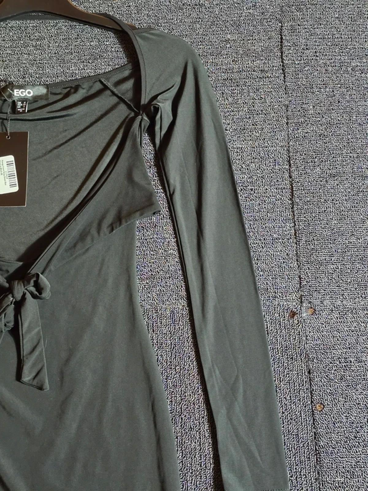 EGO Black Cut Out Bodycon Mini Dress Tie Front Long Sleeve UK Size 6