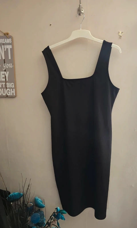 Primark Black Sleeveless Square Neck Bodycon Knee Length Dress Size 18