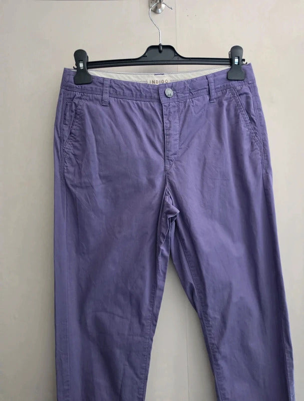 M&S Purple High Waisted Slim Leg 100% Cotton Cargo Trousers Size 8