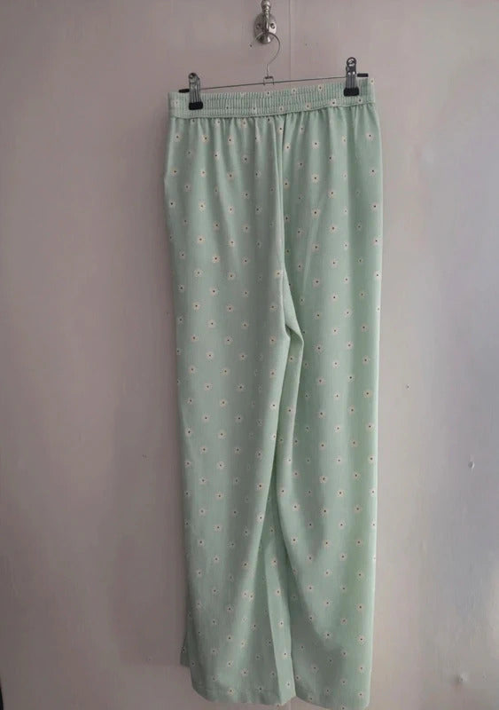 H&M Girls Mint Green Floral High Waisted Split Hem Trousers Age 12-13 Years