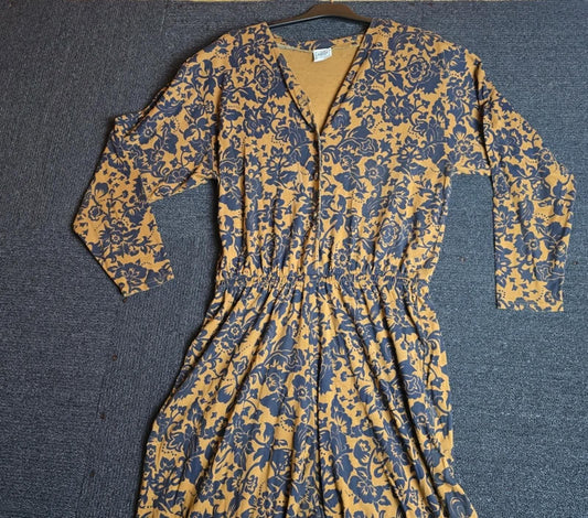 Next Vintage Floral Jumpsuit Brown/Navy Size L 80s/90s Cotton Flared