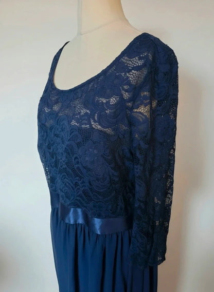 Ever Pretty Navy Blue Lace Maxi Formal Evening Dress Size 28