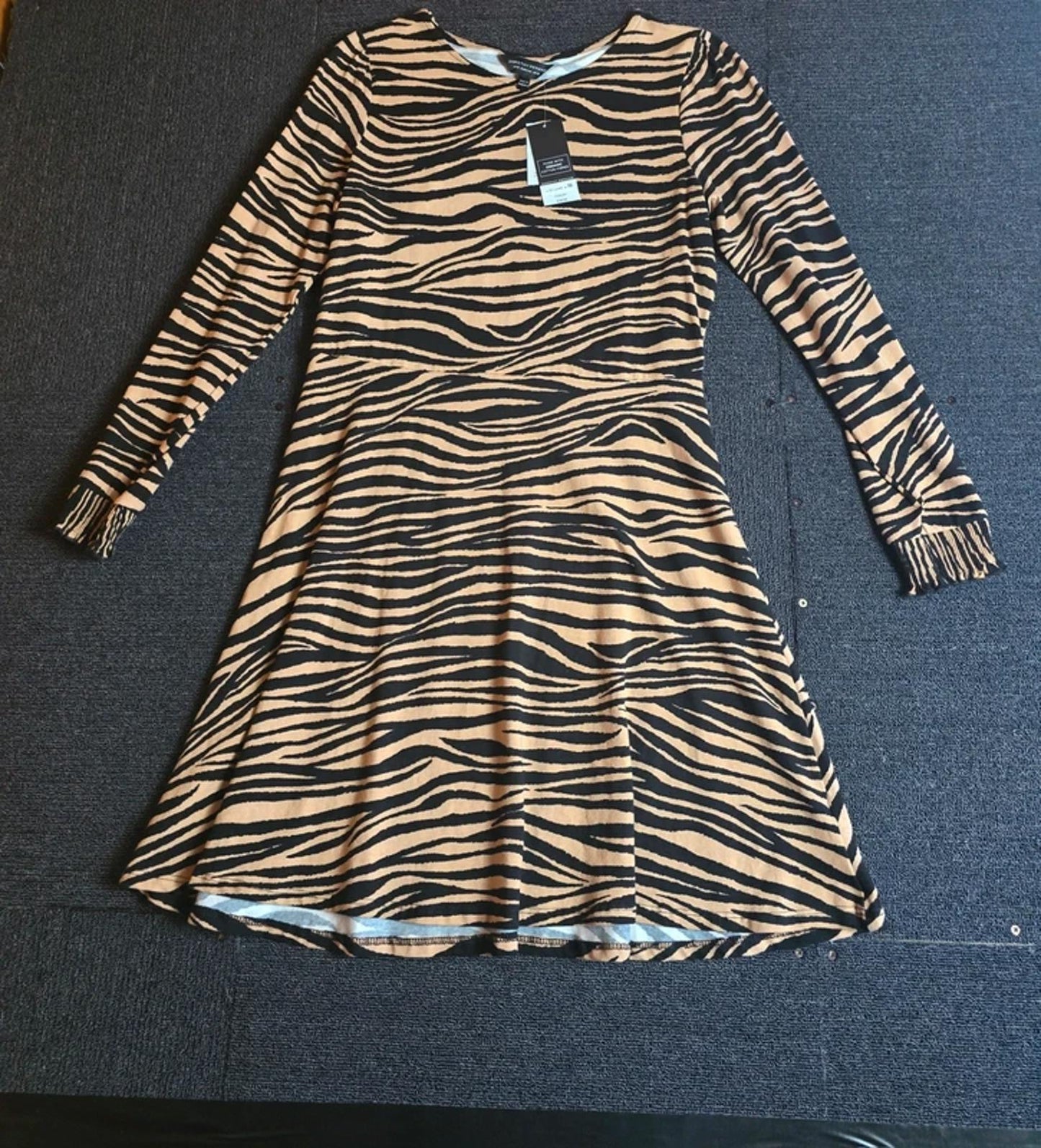 Dorothy Perkins Zebra Print Dress Brown Beige Size 16 Stretch Flared Hem