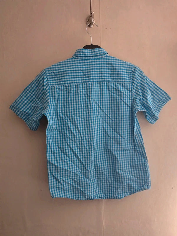 Primark Rebel Boys Blue & White Gingham Checked Short Sleeve Shirt – 10–11 Years