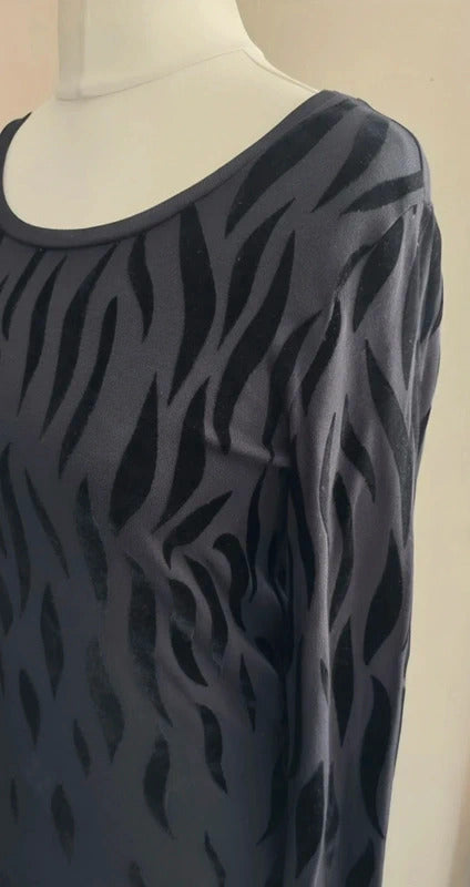 Yest Black Velvet Patterned Long-Sleeved Knee-Length Dress Size 10