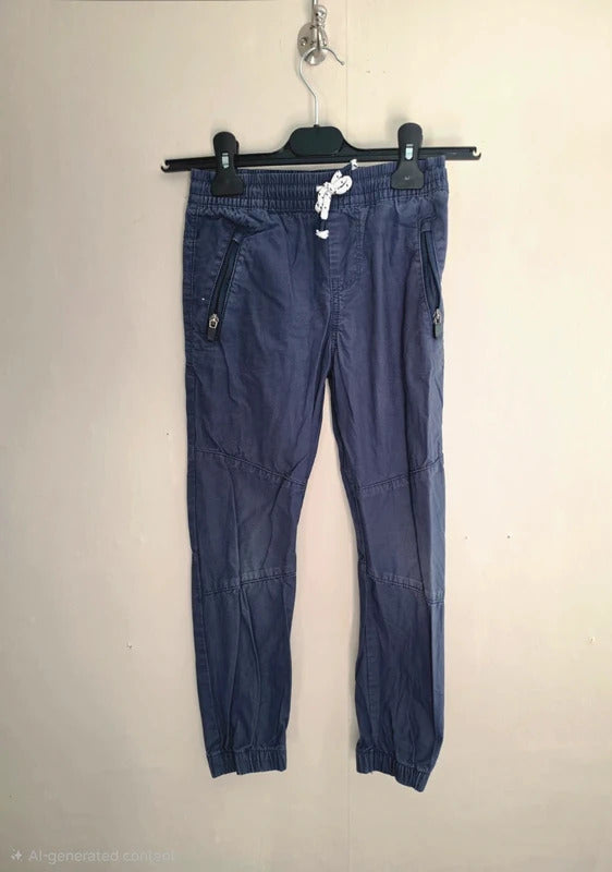 F&F Boys Dark Navy Blue Cuffed Cargo Trousers Zipped Pockets Age 6-7 Years