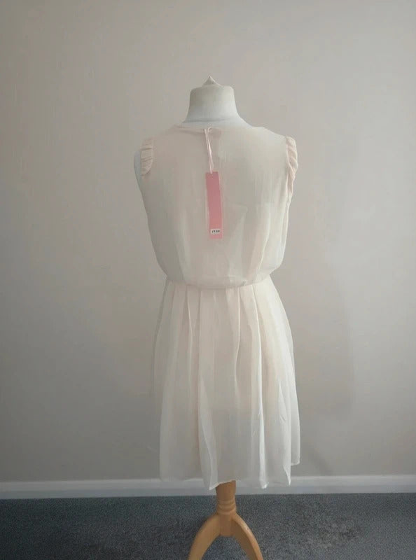 Sweewe Cream Pleated Sleeveless Mini Wrap Dress S/M (Size 8-10) NWT