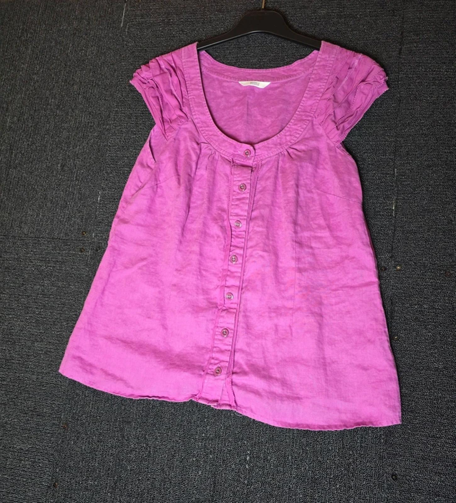 Pink short sleeved t-shirt 100% linen button front size 12 Marks & Spencer