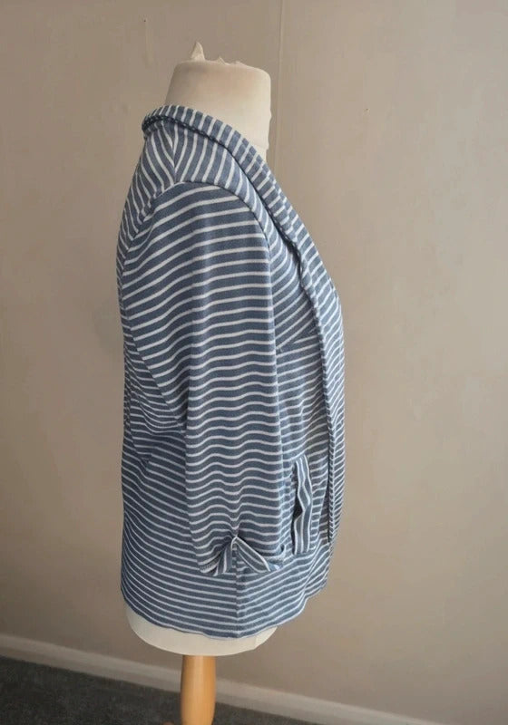 Tu Blue & White Striped Lightweight Open 3/4 Sleeve Relaxed Blazer Size 14