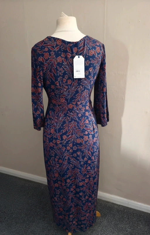 Seasalt Cornwall 'Dancers Dress' Navy & Brown Floral Midi Dress Size 10 NWT