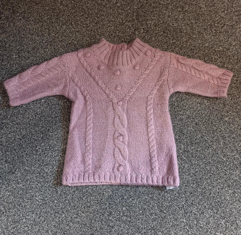 Primark Baby Girls Pink Glitter Cable Knit Jumper Dress – 0–3 Months