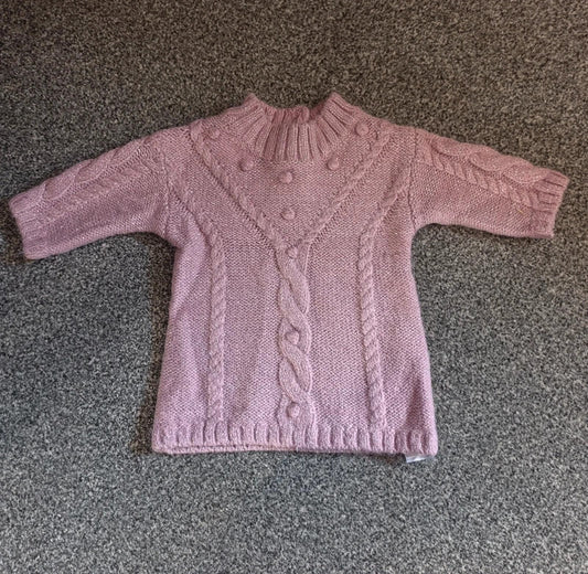 Primark Baby Girls Pink Glitter Cable Knit Jumper Dress – 0–3 Months