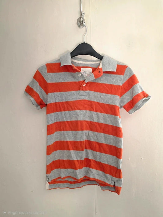 Mini Boden Boys Orange & Grey Marl Striped Cotton Piqué Polo Shirt Age 6-7 Years