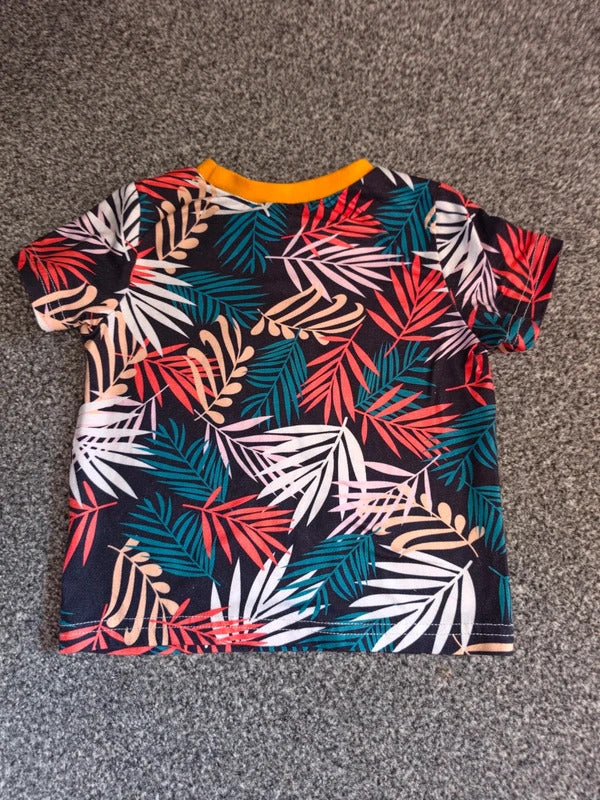 Shein Baby Boys Multicoloured Tropical Palm Leaf "Summer" T-Shirt 9-12 Months