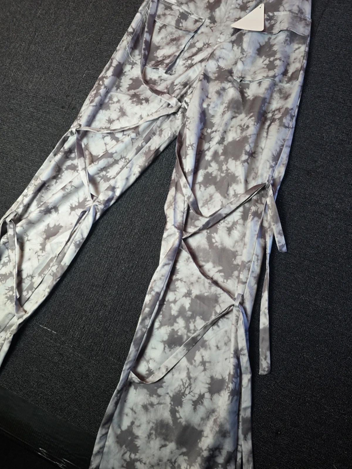 EGO cargo grey tye dye trousers adjustable leg high waist size 6 NWT