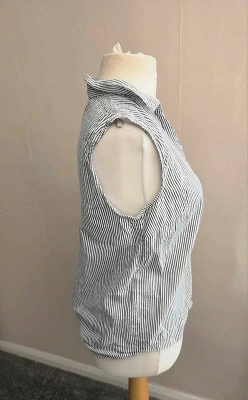 Bonmarché Blue & White Striped Sleeveless Glitter Shirt Top Size 14