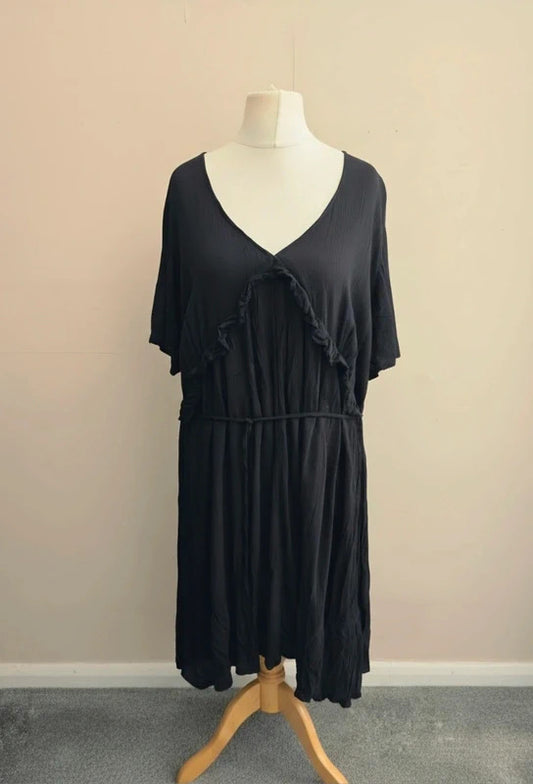 New Look Curves Black Frill & Flared Midi Dress Size 20