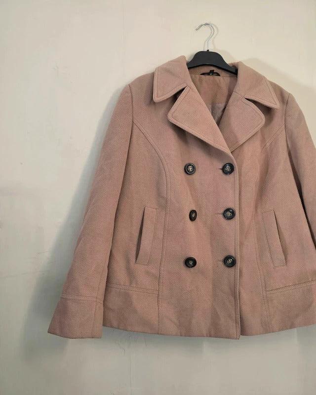 Marks & Spencer Beige Double Breasted Peacoat Jacket Size 18