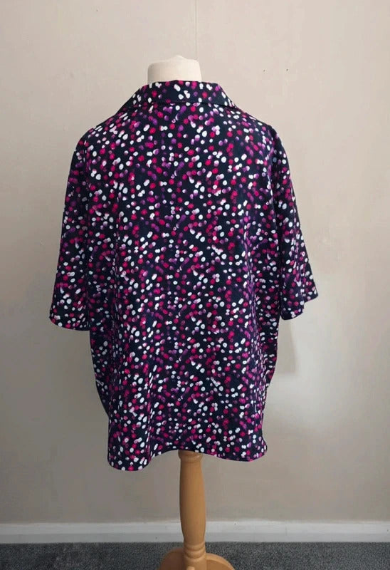 Simon Jersey Black Pink & Purple Polka Dot Short Sleeve Shirt Size 26