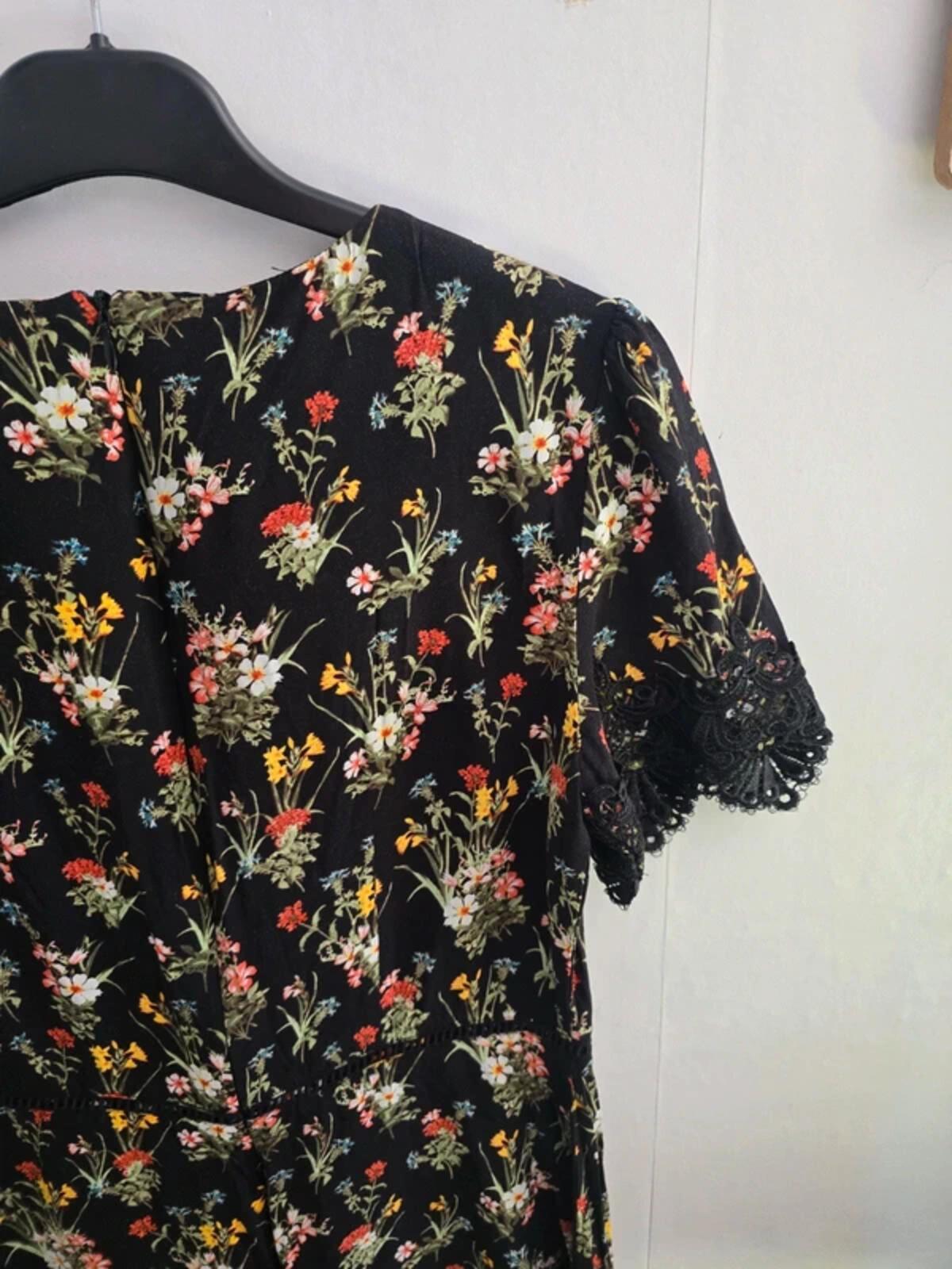 Oasis Black Floral Lace Detail Dress Size 10